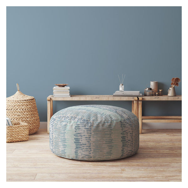Homeroots 24" Blue Canvas Round Abstract Pouf Ottoman   518358