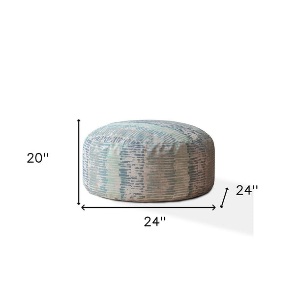 Homeroots 24" Blue Canvas Round Abstract Pouf Ottoman   518358