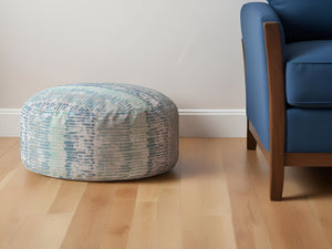 Homeroots 24" Blue Canvas Round Abstract Pouf Ottoman   518358