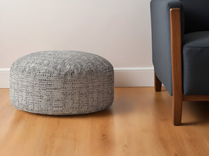 Homeroots 24" Beige Canvas Round Abstract Pouf Ottoman   518360