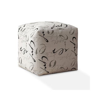 Homeroots 17" White And Gray Polyester Abstract Pouf Ottoman   518361