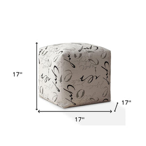 Homeroots 17" White And Gray Polyester Abstract Pouf Ottoman   518361