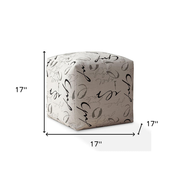 Homeroots 17" White And Gray Polyester Abstract Pouf Ottoman   518361