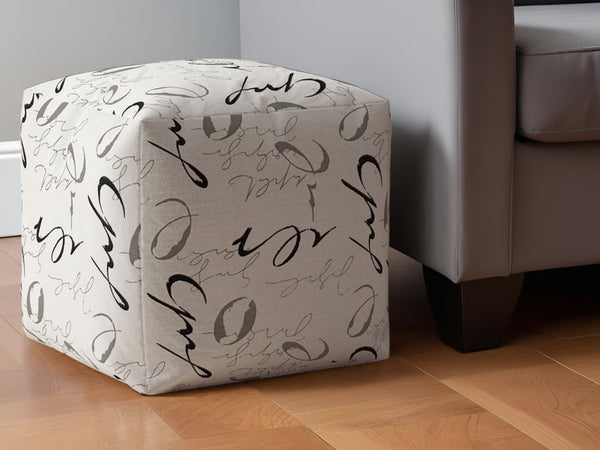 Homeroots 17" White And Gray Polyester Abstract Pouf Ottoman   518361