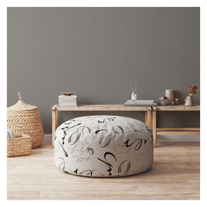 Homeroots 24" Black Polyester Round Abstract Pouf Ottoman   518362