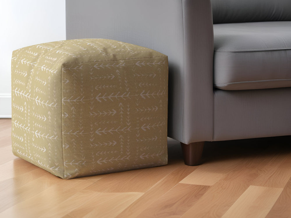 Homeroots 17" Beige Cotton Abstract Pouf Ottoman   518363