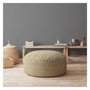 Homeroots 24" Beige Cotton Round Abstract Pouf Ottoman   518364