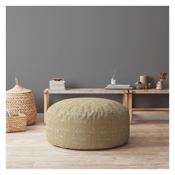 Homeroots 24" Beige Cotton Round Abstract Pouf Ottoman   518364