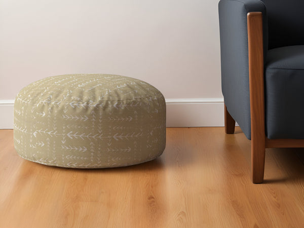Homeroots 24" Beige Cotton Round Abstract Pouf Ottoman   518364