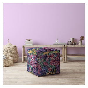 Homeroots 17" Green Cotton Floral Pouf Ottoman   518367