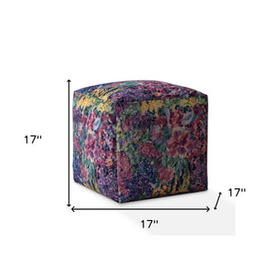 Homeroots 17" Green Cotton Floral Pouf Ottoman   518367
