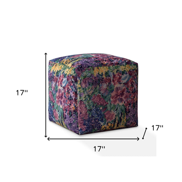 Homeroots 17" Green Cotton Floral Pouf Ottoman   518367