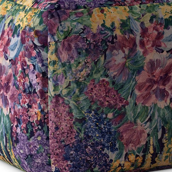 Homeroots 17" Green Cotton Floral Pouf Ottoman   518367