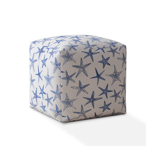 Homeroots 17" Blue And White Canvas Stars Pouf Ottoman   518369