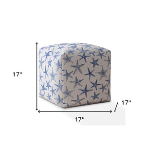 Homeroots 17" Blue And White Canvas Stars Pouf Ottoman   518369
