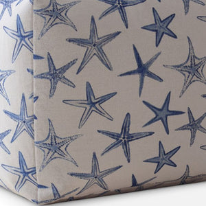 Homeroots 17" Blue And White Canvas Stars Pouf Ottoman   518369
