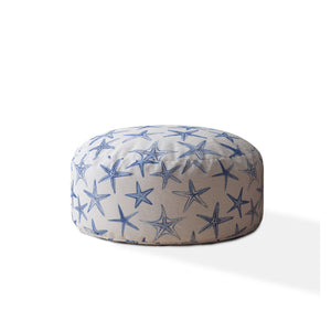 Homeroots 24" Blue And White Canvas Round Abstract Pouf Ottoman   518370