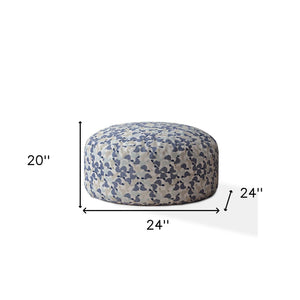 Homeroots 24" Beige Cotton Round Turtle Pouf Ottoman   518374