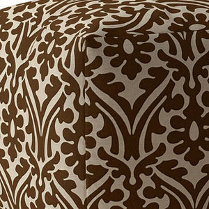 Homeroots 17" Brown Cotton Damask Pouf Ottoman   518375