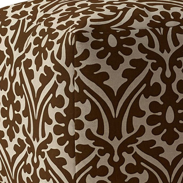 Homeroots 17" Brown Cotton Damask Pouf Ottoman   518375