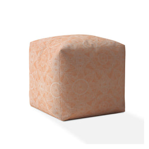 Homeroots 17" Orange Cotton Floral Pouf Ottoman   518381
