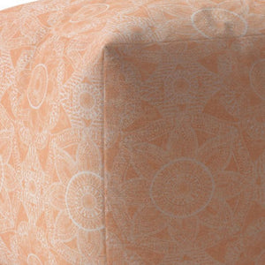 Homeroots 17" Orange Cotton Floral Pouf Ottoman   518381