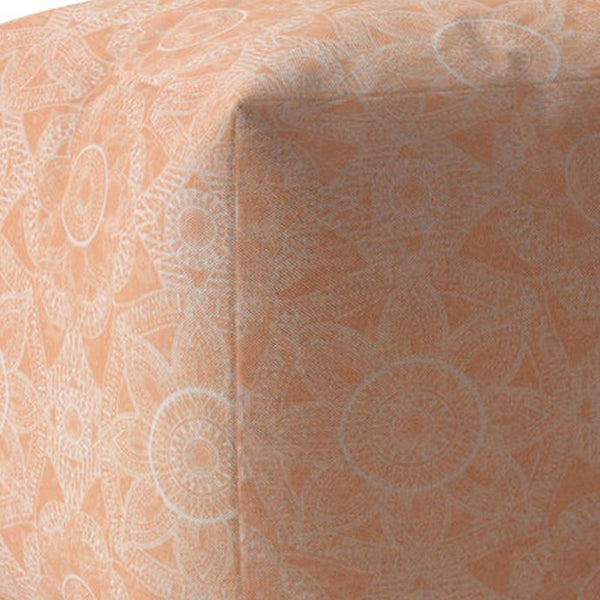 Homeroots 17" Orange Cotton Floral Pouf Ottoman   518381