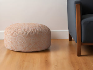 Homeroots 24" Orange Cotton Round Floral Pouf Ottoman   518382