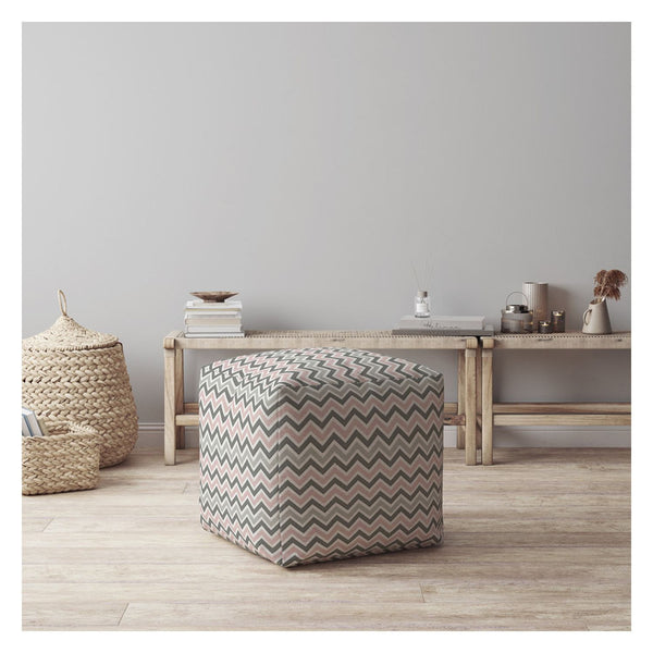 Homeroots 17" Gray Twill Chevron Pouf Ottoman   518383