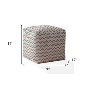 Homeroots 17" Gray Twill Chevron Pouf Ottoman   518383