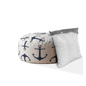 Homeroots 24" Blue Canvas Round Anchor Pouf Cover   518388