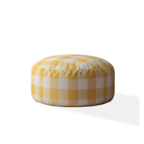 Homeroots 24" Yellow And White Canvas Round Gingham Pouf Cover Yellow,White  518390
