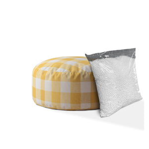 Homeroots 24" Yellow And White Canvas Round Gingham Pouf Cover Yellow,White  518390