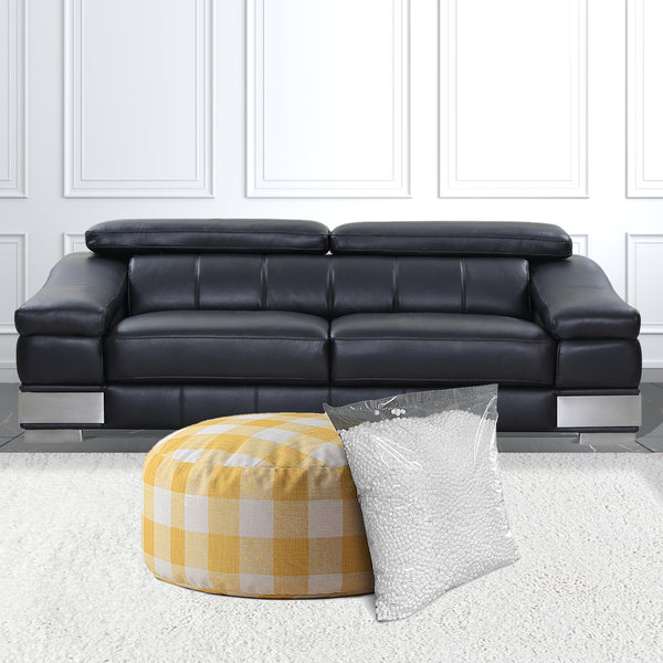 Homeroots 24" Yellow And White Canvas Round Gingham Pouf Cover Yellow,White  518390