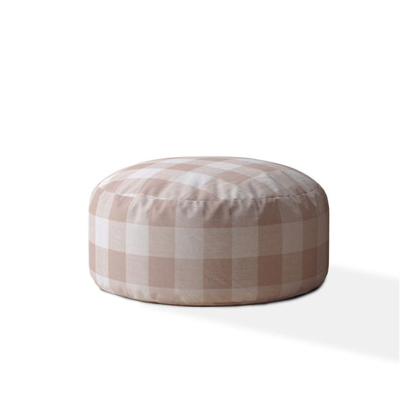 Homeroots 24" Pink And White Cotton Round Gingham Pouf Cover   518392