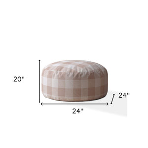 Homeroots 24" Pink And White Cotton Round Gingham Pouf Cover   518392