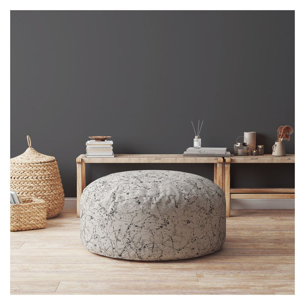 Homeroots 24" Beige Cotton Round Abstract Pouf Cover   518398