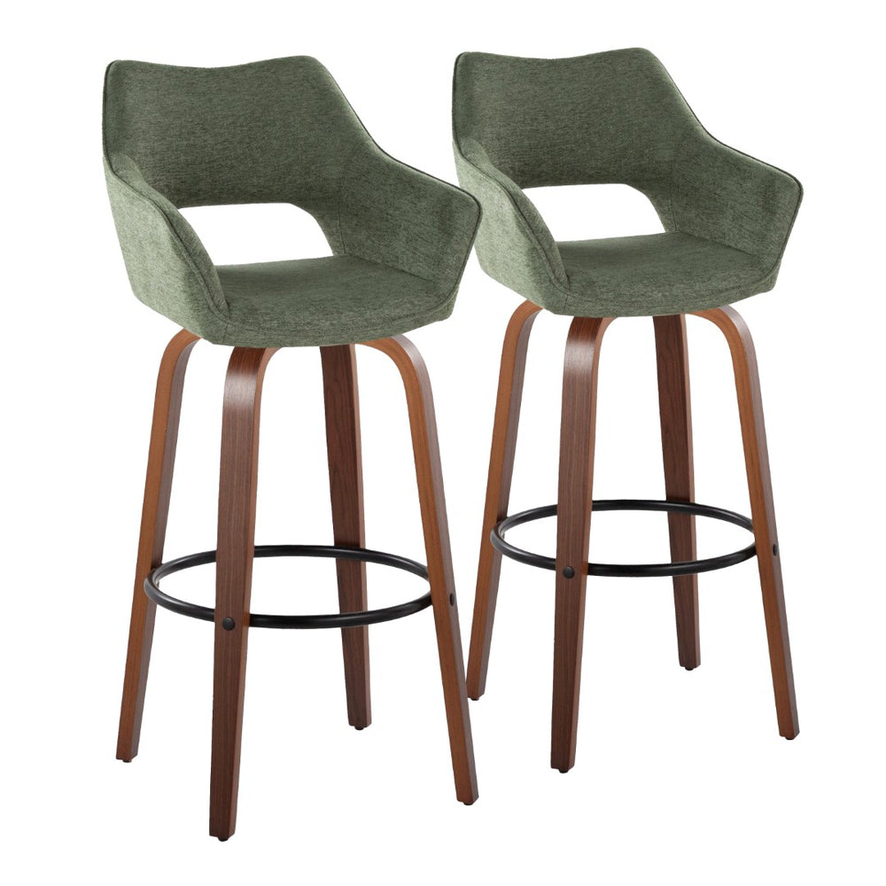 English Elm 30" Swivel Barstools Set of 2 Walnut Bentwood Sage Green Upholstered Kitchen Bar B202S00630