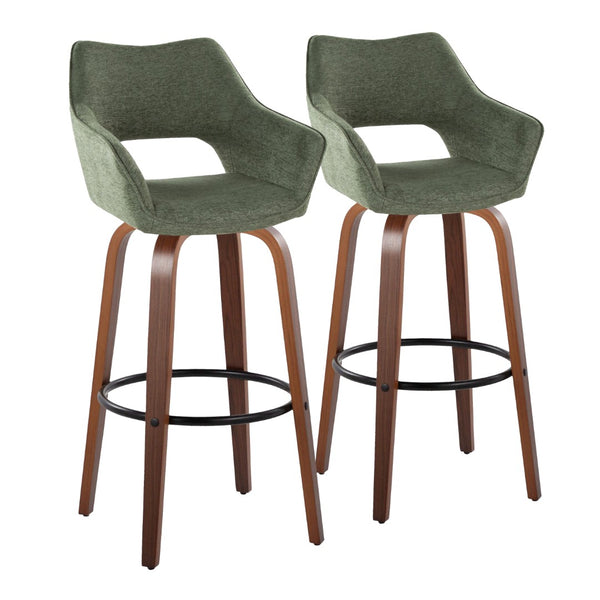 English Elm 30" Swivel Barstools Set of 2 Walnut Bentwood Sage Green Upholstered Kitchen Bar B202S00630