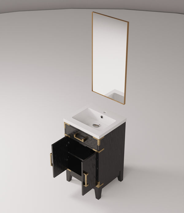 English Elm Black Oak Single Bath Vanity With Acrylic Countertop & 18" Mirror - Perfect For Compact Spaces! B2731S02120