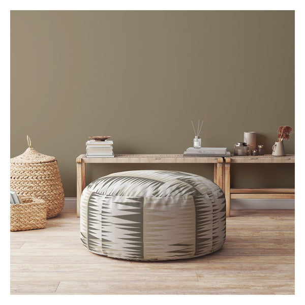 Homeroots 24" Beige Cotton Round Chevron Pouf Cover   518402