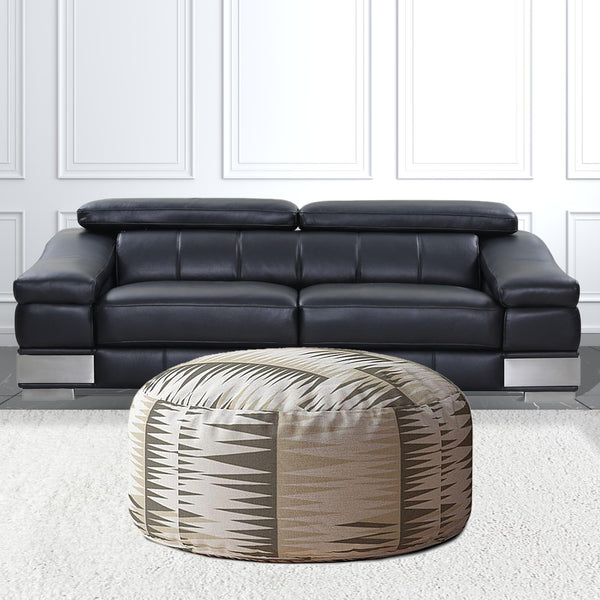 Homeroots 24" Beige Cotton Round Chevron Pouf Cover   518402