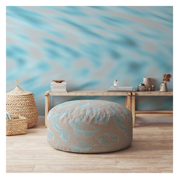 Homeroots 24" Blue Canvas Round Seashell Pouf Cover   518404