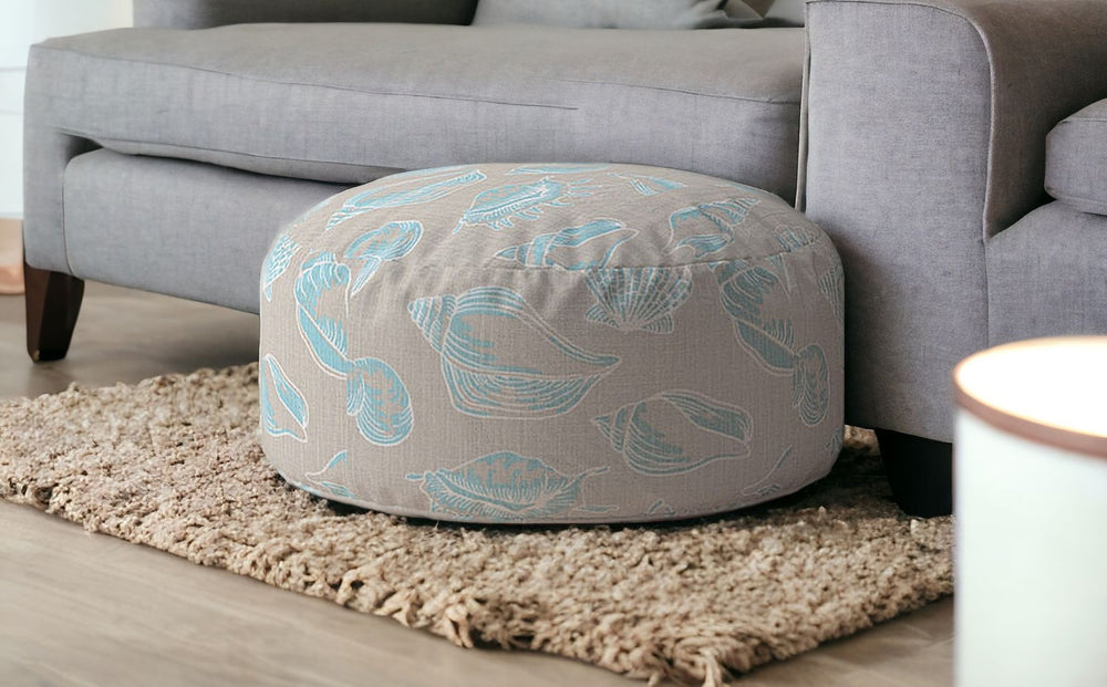 Homeroots 24" Blue Canvas Round Seashell Pouf Cover   518404