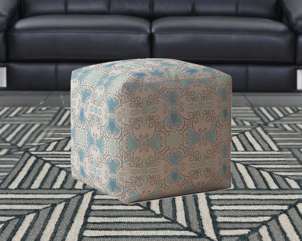 Homeroots 17" Blue Cotton Ikat Pouf Cover   518405
