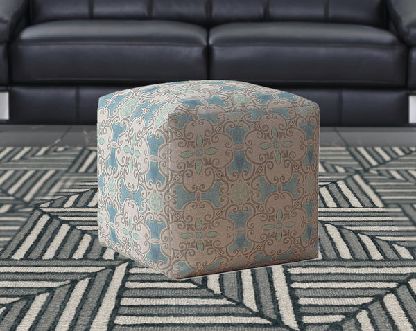 Homeroots 17" Blue Cotton Ikat Pouf Cover   518405