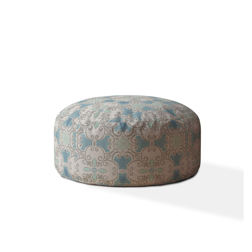 Homeroots 24" Blue Cotton Round Ikat Pouf Cover   518406