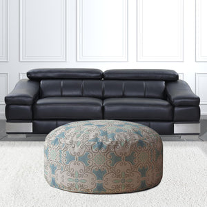 Homeroots 24" Blue Cotton Round Ikat Pouf Cover   518406