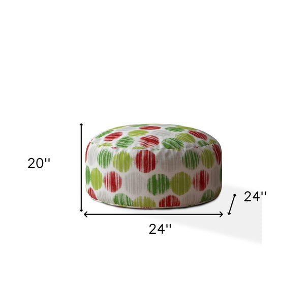 Homeroots 24" Red And White Cotton Round Polka Dots Pouf Cover Green,Red,White  518408
