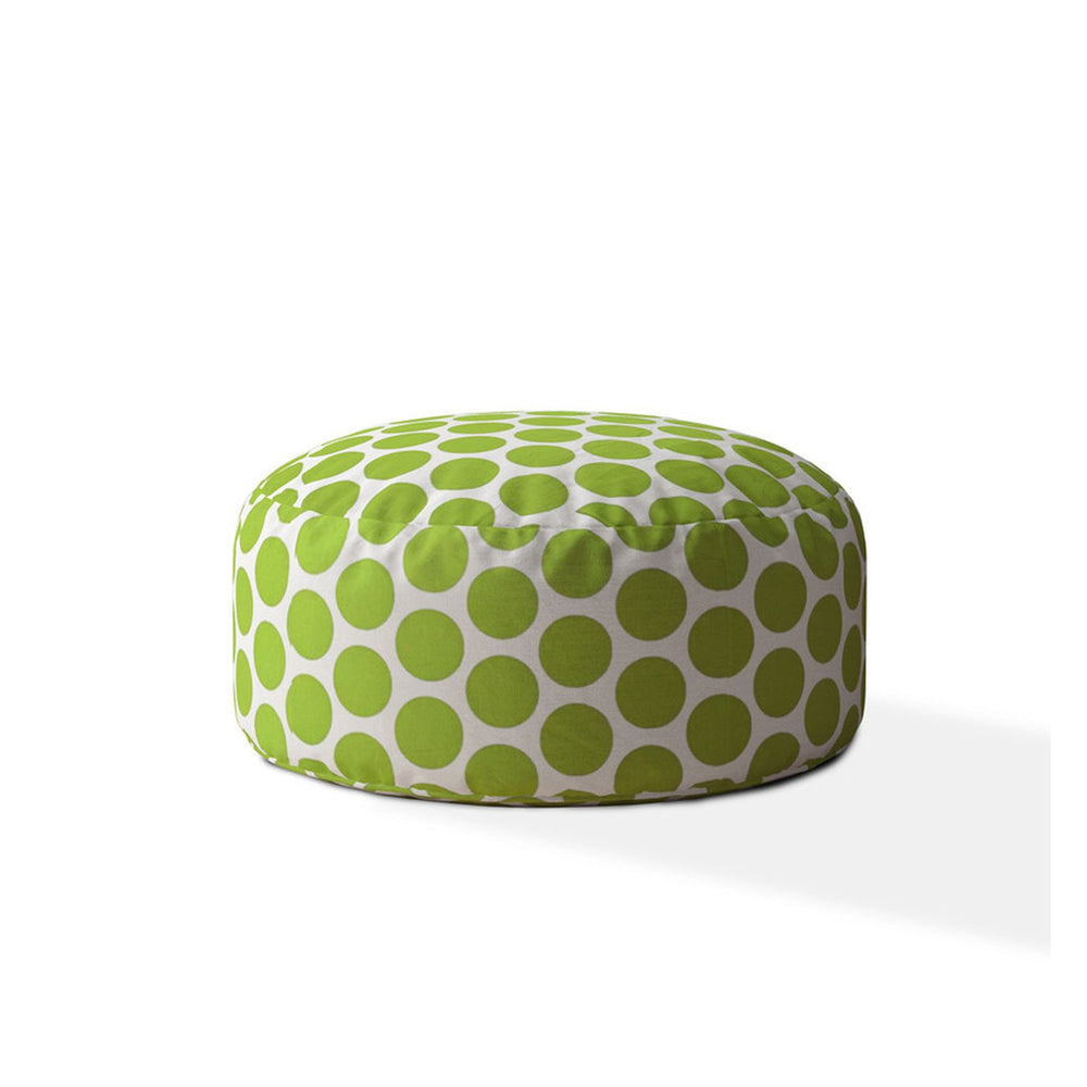 Homeroots 24" Green And White Cotton Round Polka Dots Pouf Cover   518412